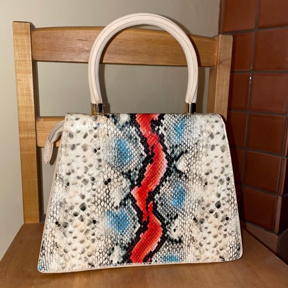 NEW Urban Expressions Cream Top Handle Snakeskin Handbag with Detachable Strap